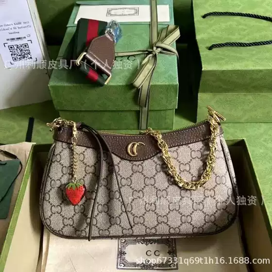 Guangzhou Foreign Trade Direct Supply ophidia Flower Mahjong G Underarm Bag Strawberry Wide Shoulder Belt Chain Shoulder Crossbody Women's Bag