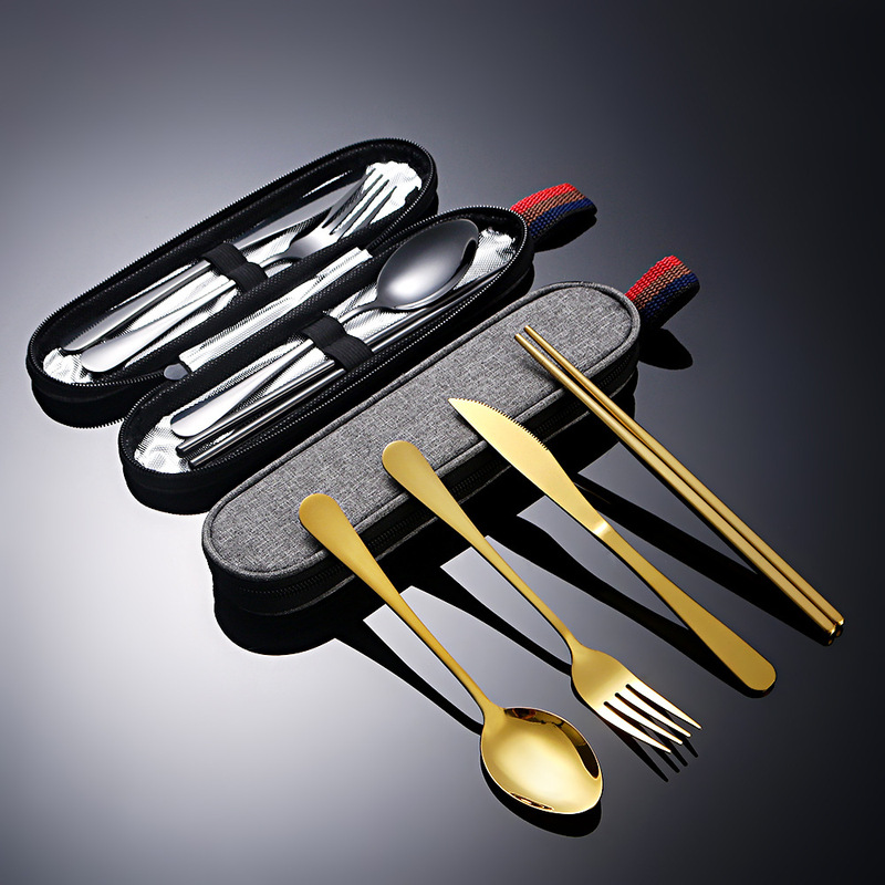 Cross-Border Stainless Steel Cutlery 1010 Knife, Fork, Spoon, and Chopstick Set Outdoor Camping Portable Storage Bag Four-Piece Cutlery Set Cross-Border Stainless Steel Cutlery 1010 Knife, Fork, Spoon, and Chopstick Set Outdoor Camping Portable Storage Bag Four-Piece Cutlery Set