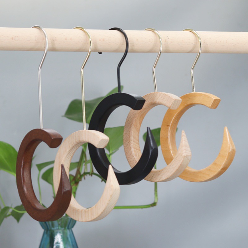 厂家批发多功能 C形开口木环网红挂钩榉木服装店展示架仿古亚黑环