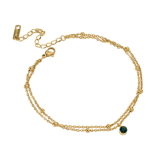  new high-end green diamond anklet for women Internet celebrity niche design 18K gold titanium steel sexy double layer anklet