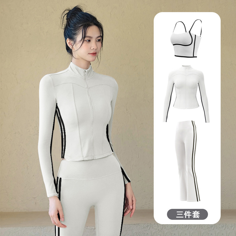 Chaqueta deportiva femenina alta sensación delgada ropa de yoga primavera manga larga ropa de ejercicio chaleco pantalón conjunto image 16