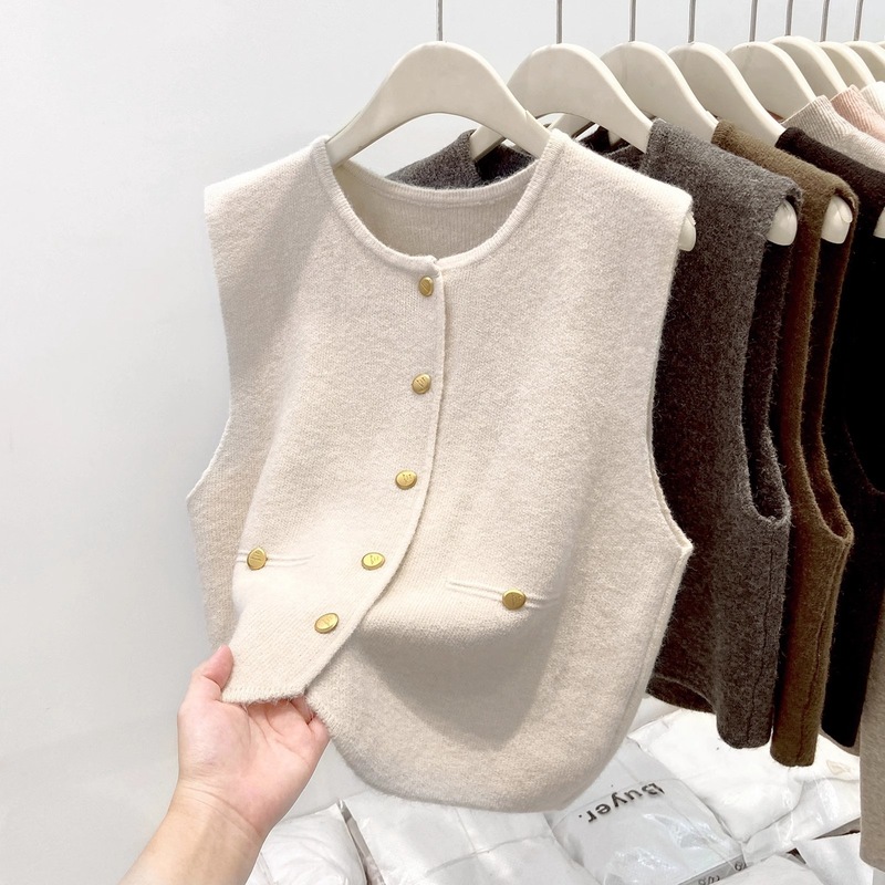 Soft Waxy Crewneck Sweater Coat Women's Vest Vest Spring Wear Stacked Knitted Cardigan Vest Shoulder Sleeveless Top Soft Waxy Crewneck Sweater Coat Women's Vest Vest Spring Wear Stacked Knitted Cardigan Vest Shoulder Sleeveless Top