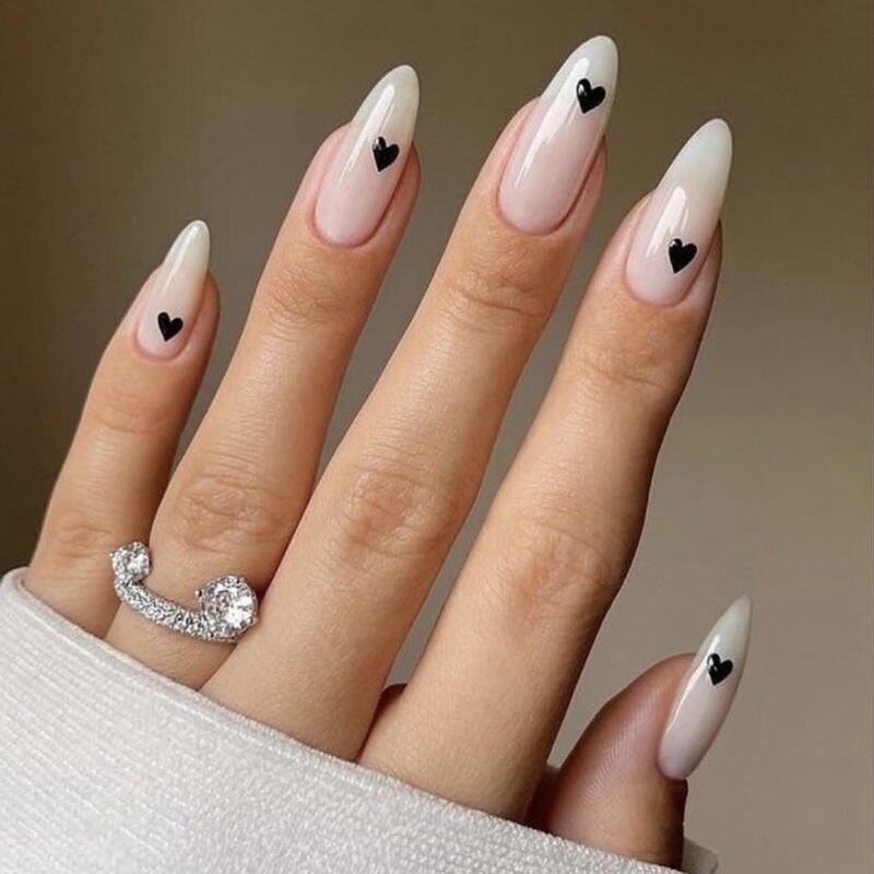 White black small love water drop almond armour simple European and American wear nail art INS net red with cross-border wholesale White black small love water drop almond armour simple European and American wear nail art INS net red with cross-border wholesale