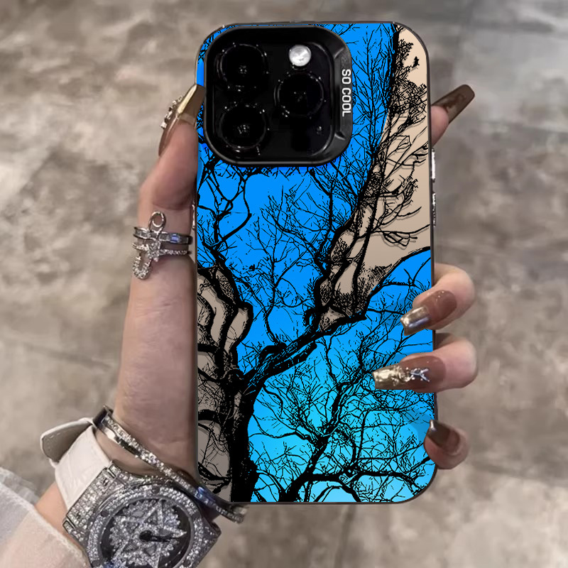 潮流x蘋果15pro高端手機殼iPhone14pro硬殼12彩銀13pro藍天枯樹11