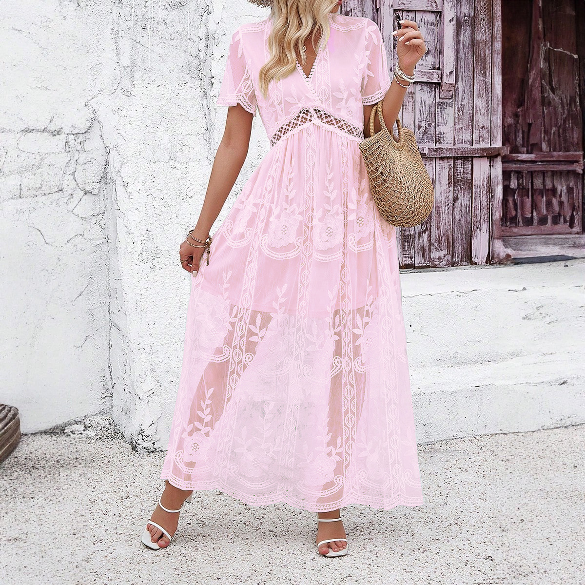 KaiKuo Cross-Border Women's Clothing European And American 2024 Spring/Summer Casual Elegant Deep V Short Sleeve_ecoleips.com