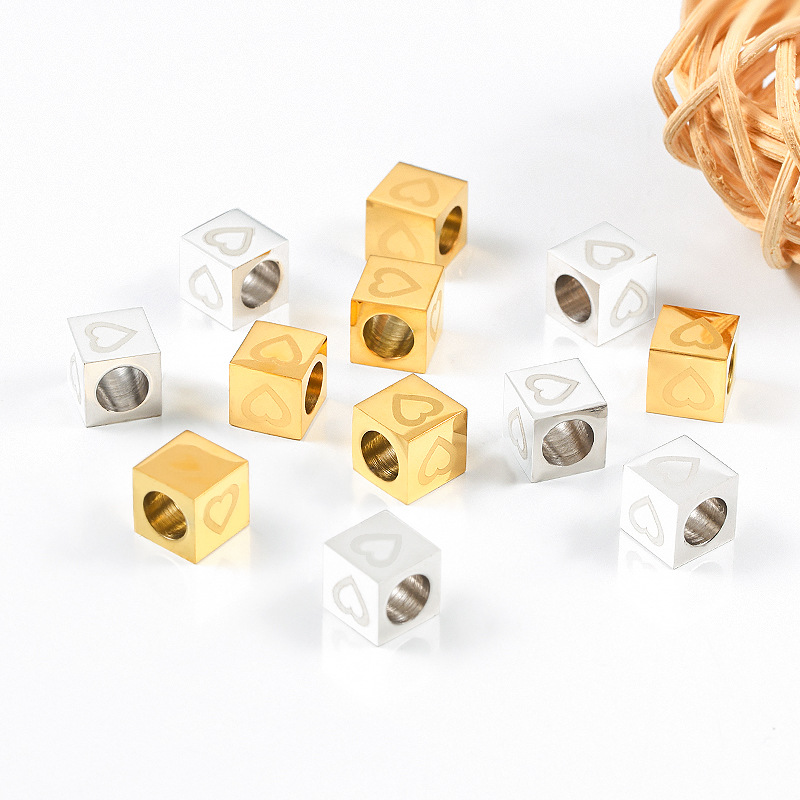 3g Weight Beads Jewelry Making Type DIY Jewelry Accessories Classification 1 Piece Quantity 304 Stainless Steel Material Square, Heart Shape Pattern Simple Style Style 1 Piece 304 Stainless Steel Square Heart Shape DIY Jewelry Accessories Beads 2