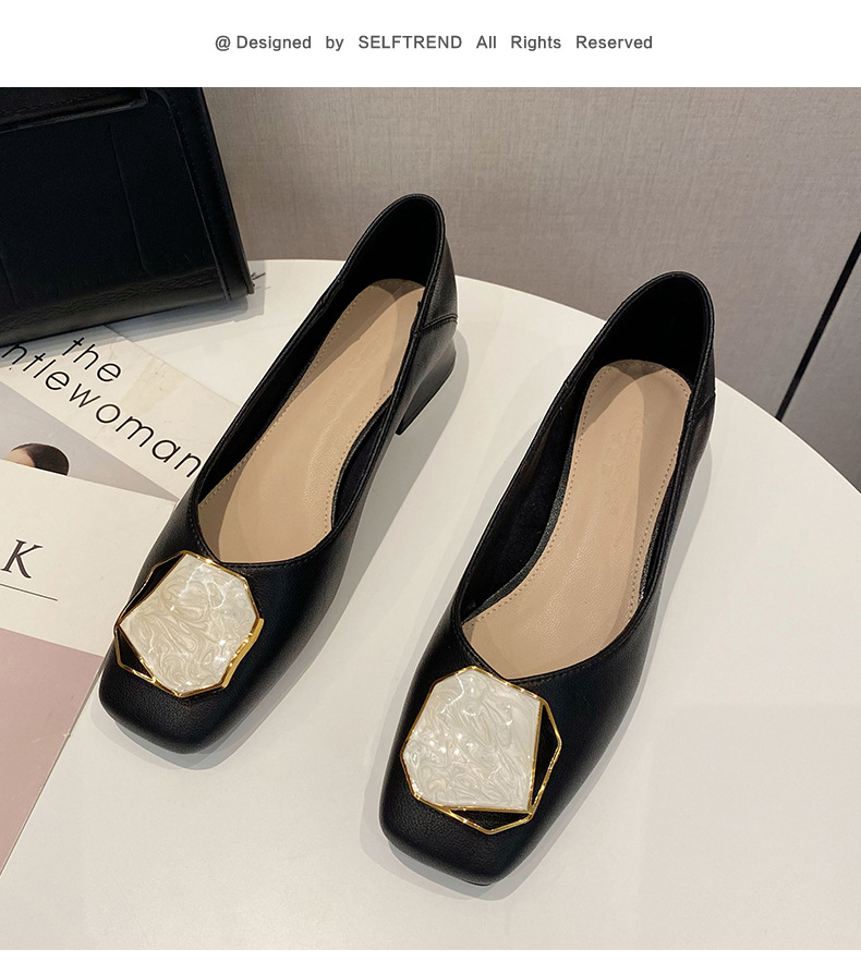 Elegant Women's Leather Dress Shoes Square Toe Thick Low Heel_voghion.com