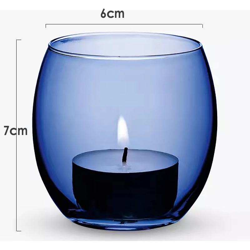 De estilo europeo de vidrio de color redondo candelero vela cena transparente retro hogar a prueba de viento cubierta de la vela adornos de estilo chino