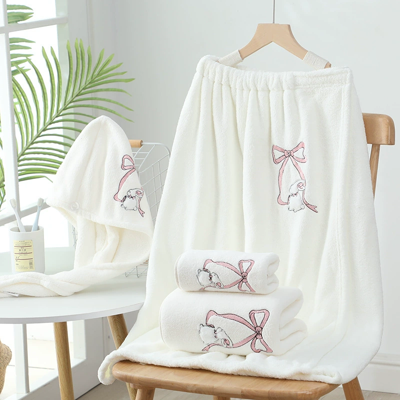 Женское банное полотенце, которое можно носить и обернуть вокруг тела, более впитывающее, чем чистый хлопок, комплект из трех предметов: банное полотенце в стиле халата и банная юбка для взрослых, из кораллового флиса.