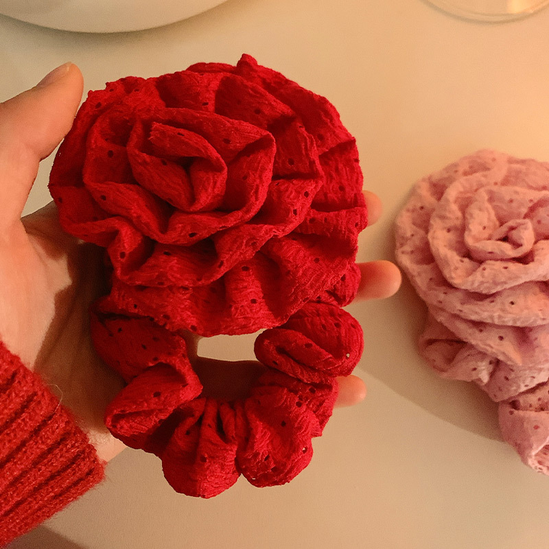 Romántico y cálido ~ Flor roja, lazo para el cabello del intestino grueso, sentido de alto nivel femenino, cuerda para el cabello de año nuevo, cuerda para el cabello, accesorios para el cabello del mismo estilo de celebridades de Internet
