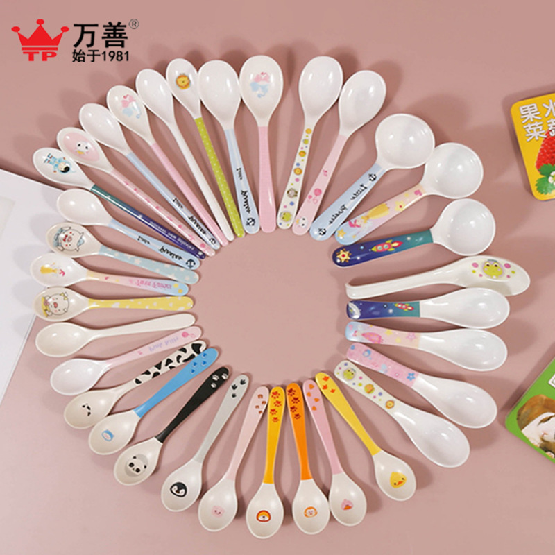 Melamine Children's Cartoon Long-Handled Spoon for Home Use, Baby Soup and Rice Spoon, Complementary Food Spoon, Feeding Spoon for Eating Training Melamine Children's Cartoon Long-Handled Spoon for Home Use, Baby Soup and Rice Spoon, Complementary Food Spoon, Feeding Spoon for Eating Training