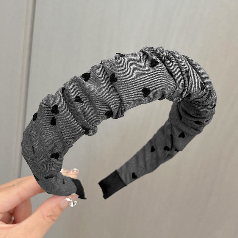 高級気質の黒い灰色のしわの蝶結びの愛の波の点のカチューシャの高い頭のトップのカチューシャのスポンジの布芸の百合の髪飾り|undefined