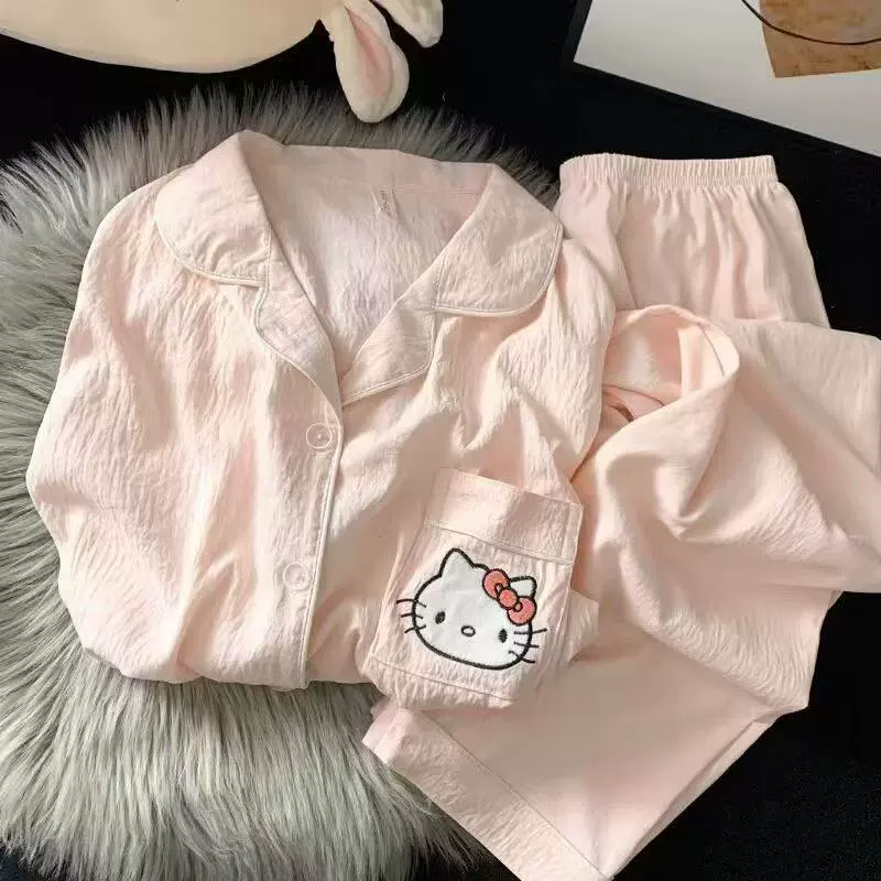 Пижамный комплект Hello Kitty — летняя детская одежда, короткий рукав с шортами или длинный рукав с брюками, размеры M–2XL