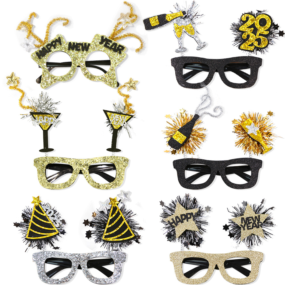 Glasses New Year's Eve Party decorations Photo props to celebrate the New Year Creative black gold frames_voghion.com