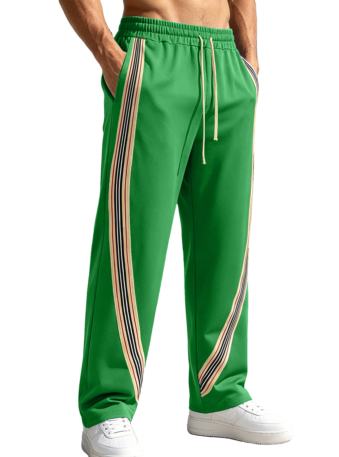 Amazon primavera y verano hombre estilo americano de diseño de rayas transfronterizas empalmado suelto al aire libre ocio pantalones de comercio exterior largos