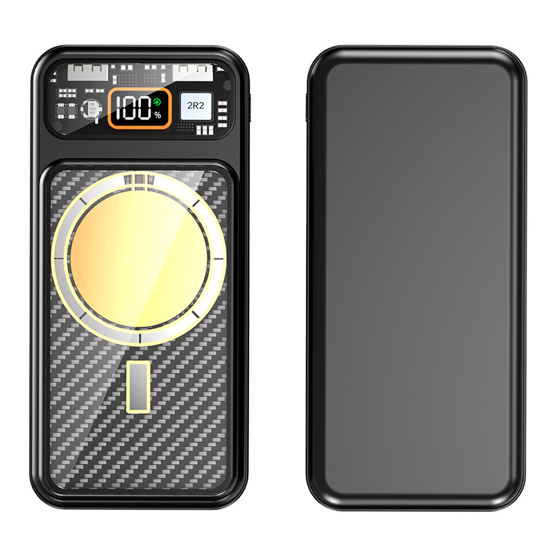 Saibo punk viento fuerte banco de energía magnética 15W carga inalámbrica portátil de gran capacidad armadura transparente viento fuente de alimentación móvil