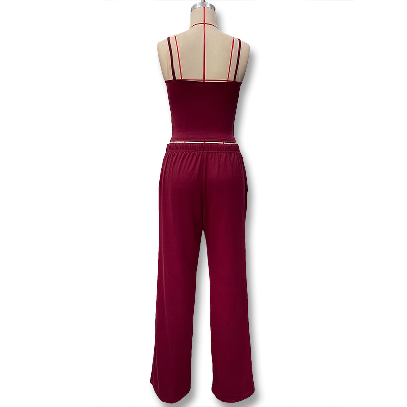 Women's Slim Fit Camisole Vest And Drawstring Trouser Pant Set_voghion.com