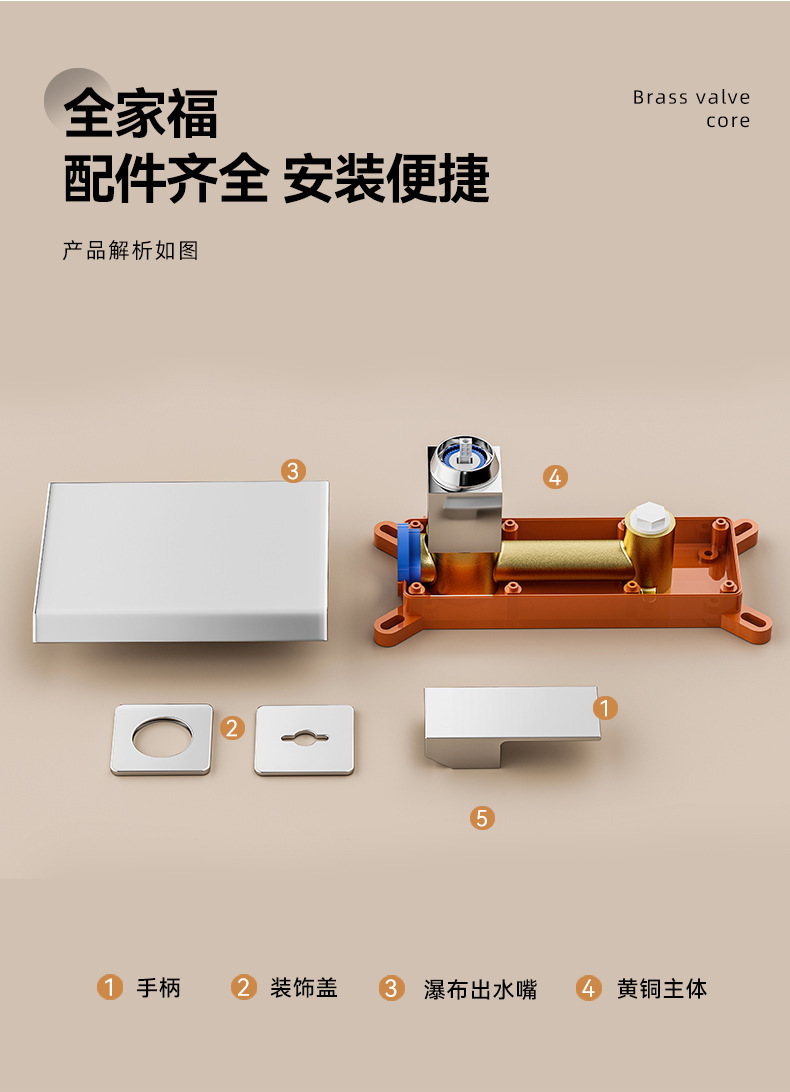 Cross-border foreign trade concealed wall-mounted waterfall faucet, hot and cold built-in bathroom washbasin, countertop wall-mounted type undefined