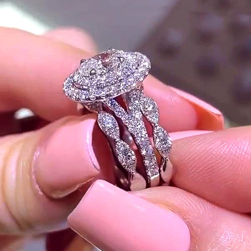Cao Shi's Same Style: 2-in-1 Egg-Shaped Zircon Ring Set for Women – Trendy Korean-Japanese Two-Piece Couple Rings