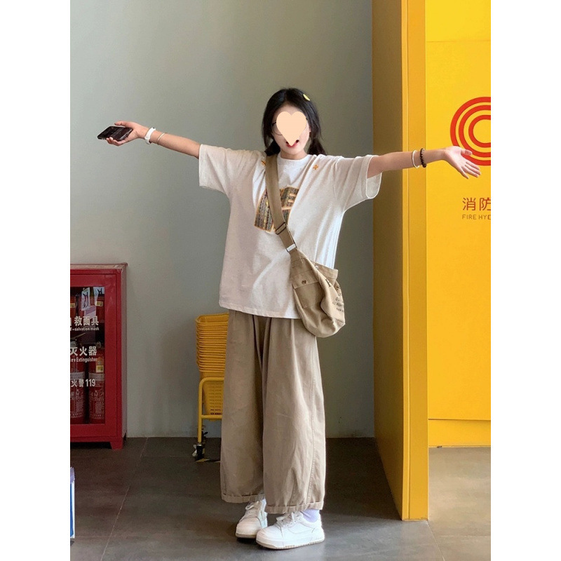 カーキ色のズボンのワイドパンツの女性2025の新型の夏のハイウエストの垂直感はやせています。|undefined