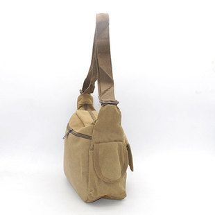 Factory Washed Canvas Shoulder Bag Casual Bag Medium Tool Bag Processing Custom Retro Cloth Bag Cross-Body Handbag