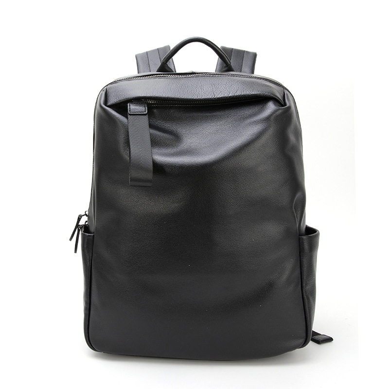 Ba lô nam da bò đầu lớp công sở đa năng, ngăn máy tính 14 inch, dung tích lớn đi công tác — Da Nappa màu đen, mô hình TOGO