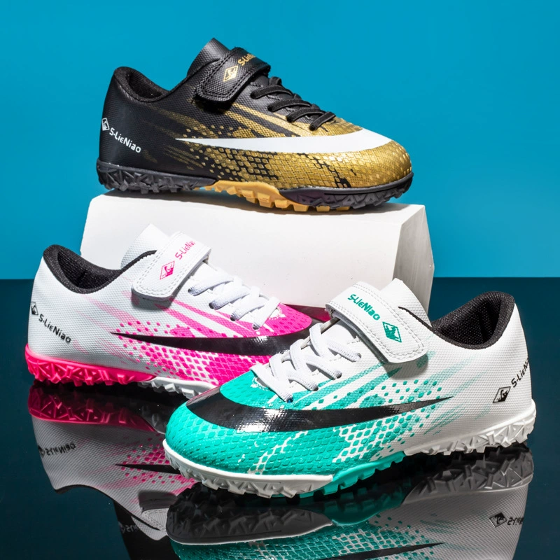 Оптовая продажа подлинная новая детская футбольная обувь тренировочная обувь мужская летняя дышащая школьница футбольная обувь сломанный шип обувь женская