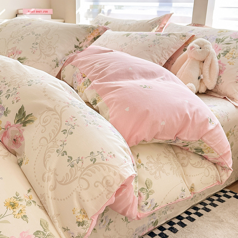 Cama de algodón de cuatro piezas de algodón puro 2025 nuevo estilo sábana funda de edredón sábana ropa de cama de tres piezas