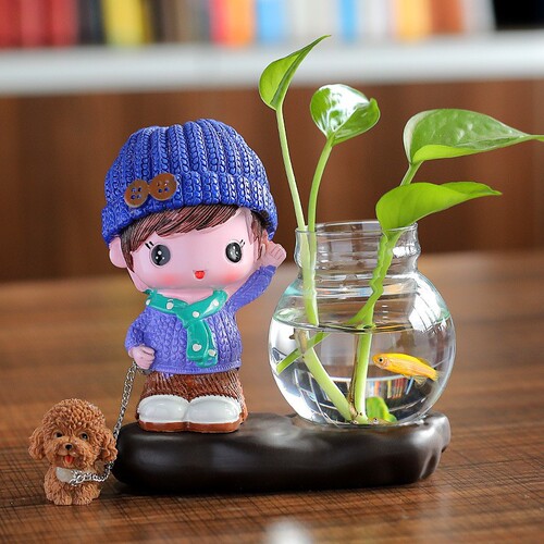 Tang Yi Creative Crafts Home Decoration Cute Couple Doll Flower Arrangement Hydroponic Pothos Vase Desk Accessories