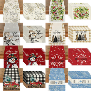Cross-border hot hot Christmas table flag Christmas placemat combination dining table restaurant decoration factory direct sales