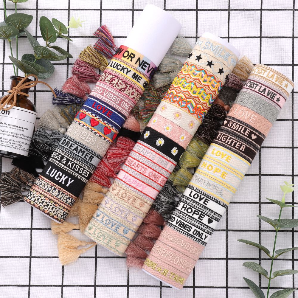 8g Weight Drawstring Bracelets Classification Casual Letter Heart Shape Flower Polyester Wholesale Drawstring Bracelets