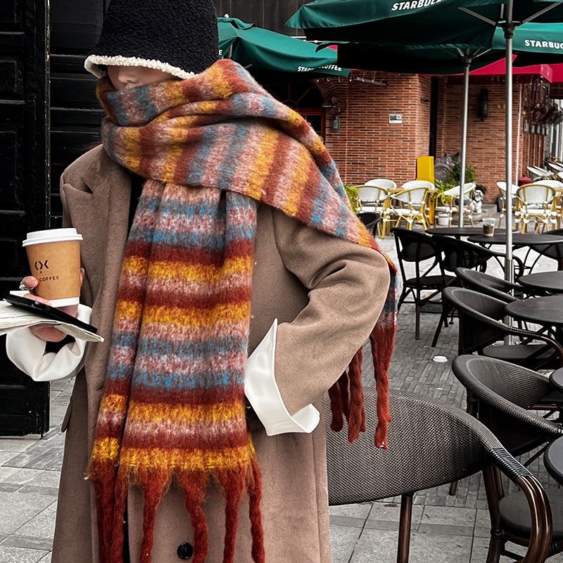 Striped Color Contrast Patchwork Scarf For Women Winter Shawl_voghion.com
