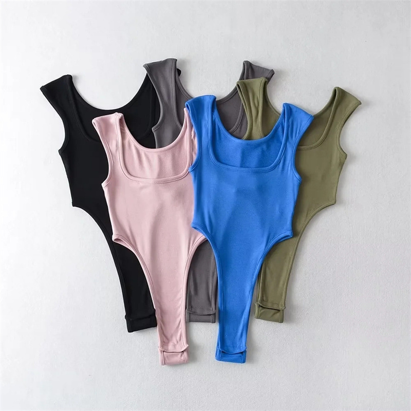 Europa y América sexy ins cuello cuadrado de moda chaleco otoño nuevo estilo desgaste interior 22 años color sólido Delgado mono sin mangas para las mujeres image 1