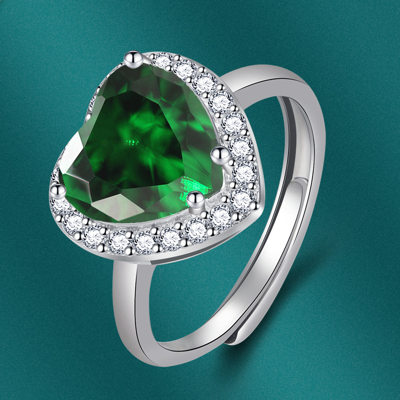 INS Style Heart Shape Copper Plating Zircon Open Ring 1 Piece