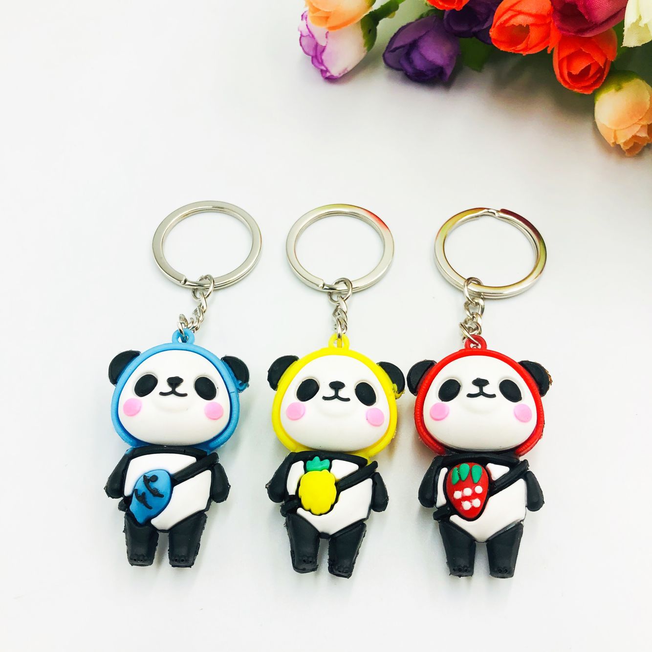 Lindo dibujos animados fruta Panda llavero muñeca mochila colgante llavero personalidad moda práctico pequeño regalo