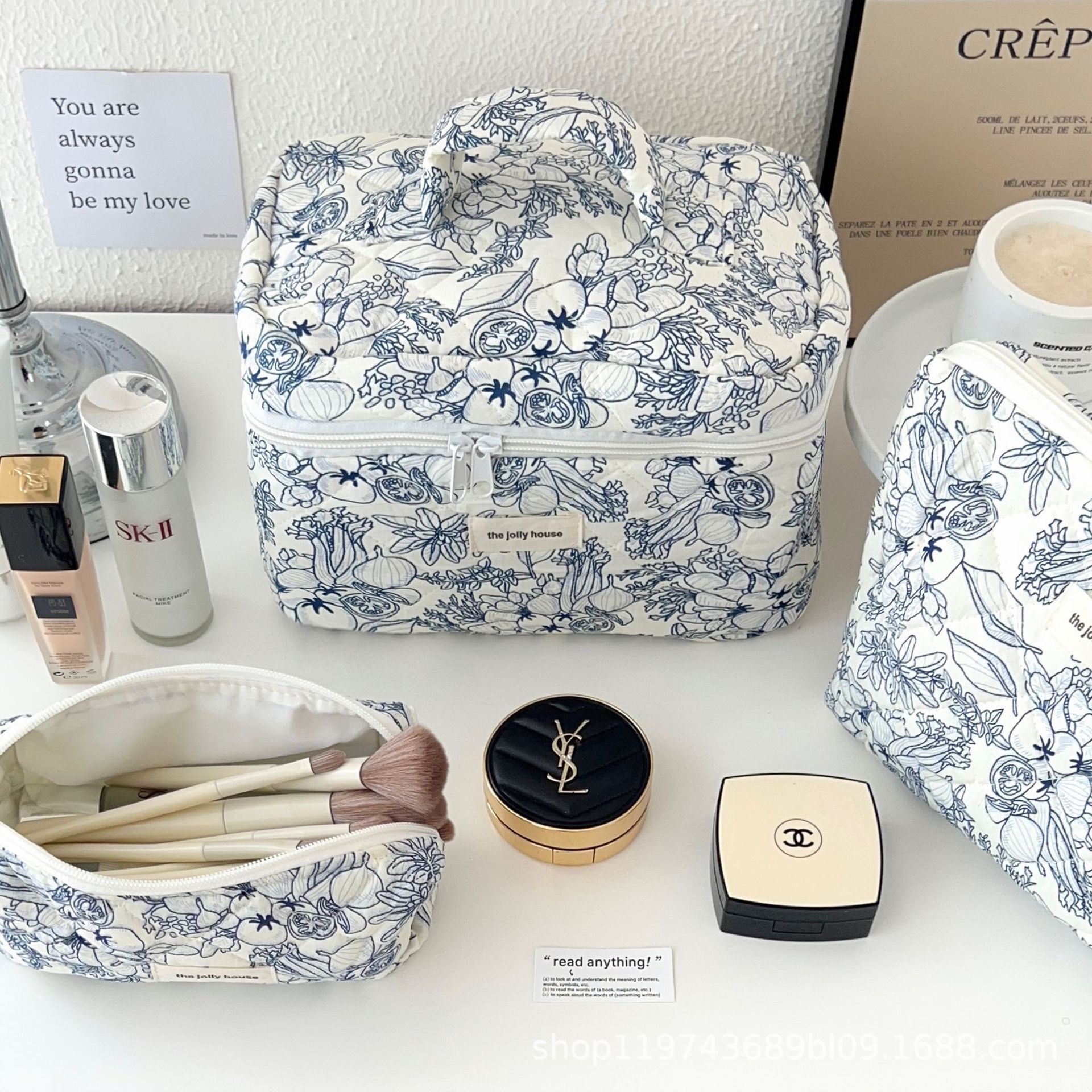 Bolso de cosméticos Blue Love para mujer, lote de una pieza 2025 nuevo bolso de almacenamiento de cosméticos portátil de gran capacidad