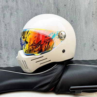 Motosiklet kaskı (dəbilqə) Men and Women, Full-Face Helmet for - pearl-white-with-phantom-red-night-vision-transparent-mirror-included-m