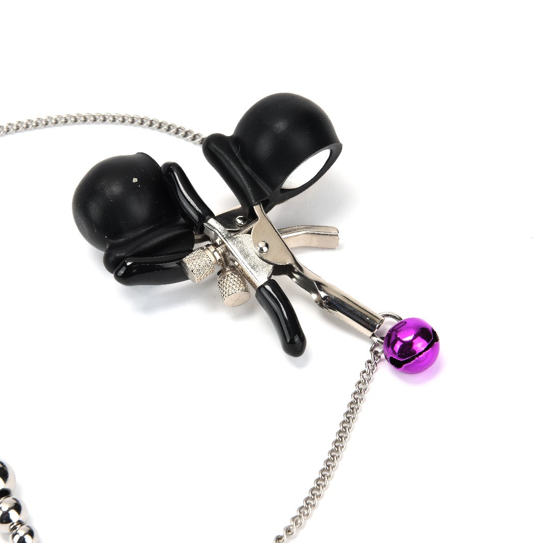 Vibrating Metal Breast Clamps with Bells, Pair, Teasing Nipple Massage Toy — detail image 5