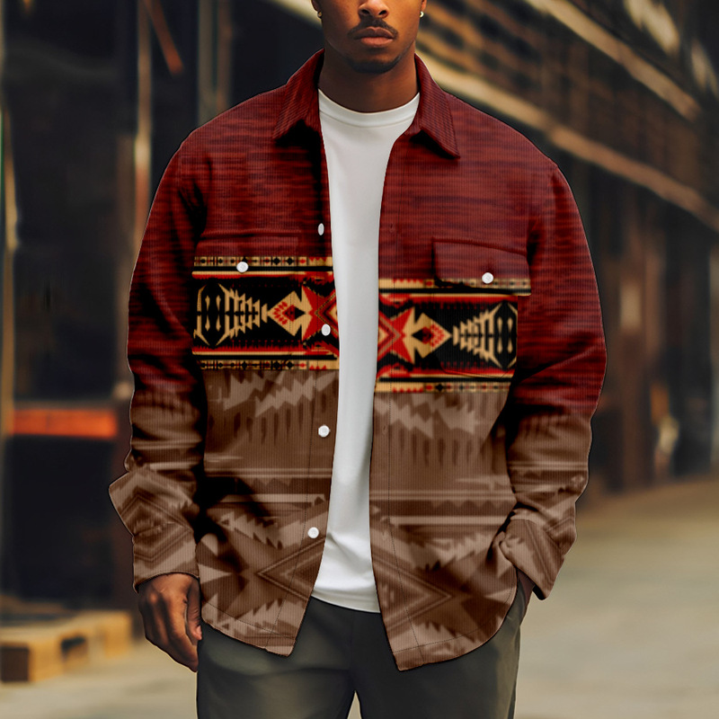 Foreign Trade New Aztec Style Personalized Casual Printed Men's Lapel Jacket Spring & Fall