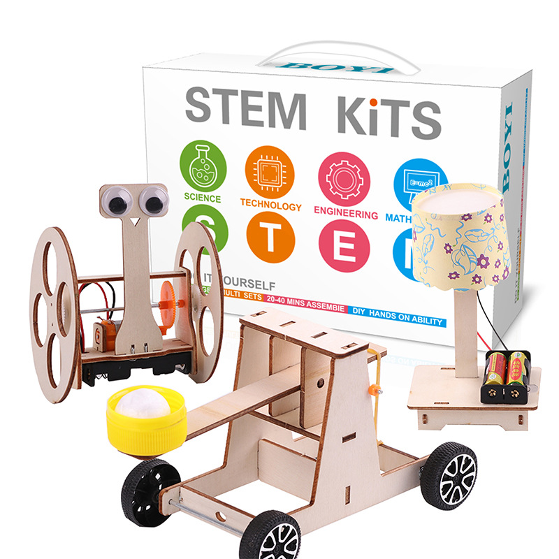 Tecnología transfronteriza pequeña invención física diy manual puzzle conjunto de experimentos científicos juguetes para estudiantes de jardín de infantes