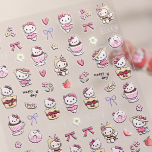 Pink Kt Cat Nail Stickers 5D Embossed Stereo Cute Cartoon Hellokitty Nail Stickers Sl Style