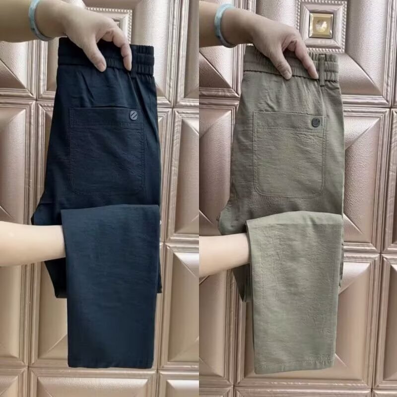 2025 Fashion Men's Casual Pants Summer Thin Pants Men's Loose Straight Pants Elastic Waist Ice Silk Quick-Drying Pants