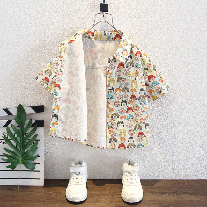 8026 Camisa de manga corta para niños Verano 2025 Nuevo estilo Niño Estilo extranjero Tesoro masculino Verano Camisa de verano para niños coreanos