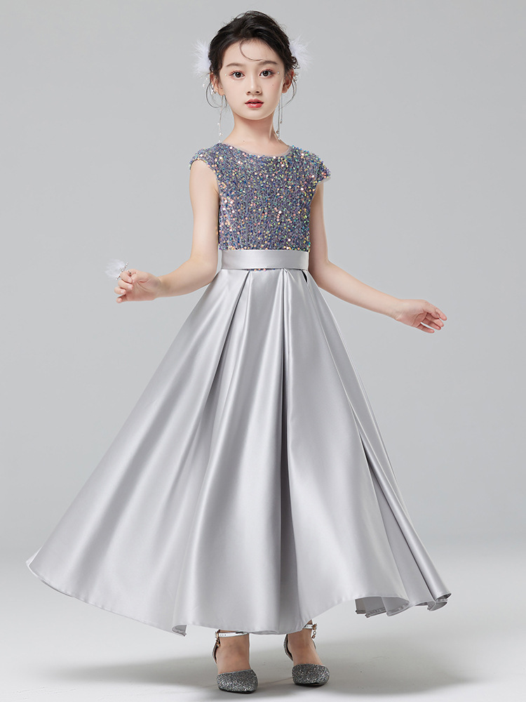 Vestido infantil, elegante vestido de princesa para niña, vestido de manga corta para presentadora de piano, vestido para niña de un año