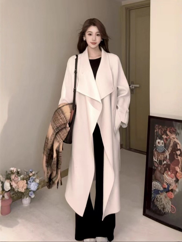 2025秋冬新款双面手缝羊绒大衣女大翻领洋气时尚中长款羊毛呢外套|undefined