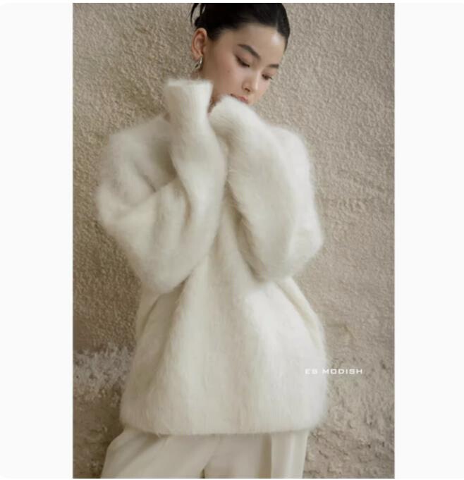 高级感软糯水貂绒套头毛衣女秋冬慵懒风奶fufu针织衫外穿加厚上衣|undefined