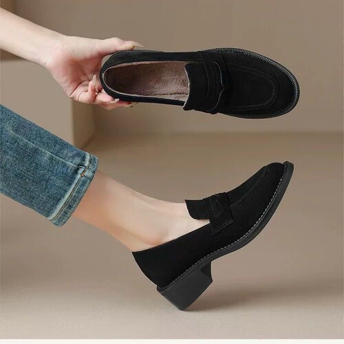 Soft leather handmade small leather shoes 2025 new autumn and winter retro single-layer shoes sheepskin suede step-on England loafer shoes women's shoes