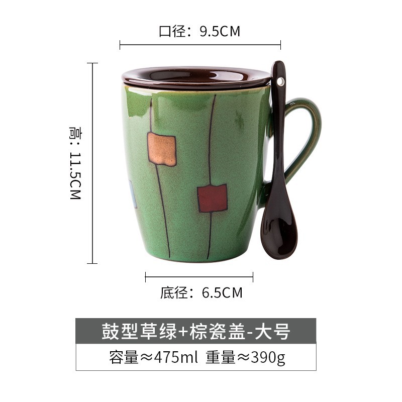 Vintage horno taza de café con tapa cuchara personalizada Taza de cerámica Oficina taza de agua regalo del hogar taza de tambor