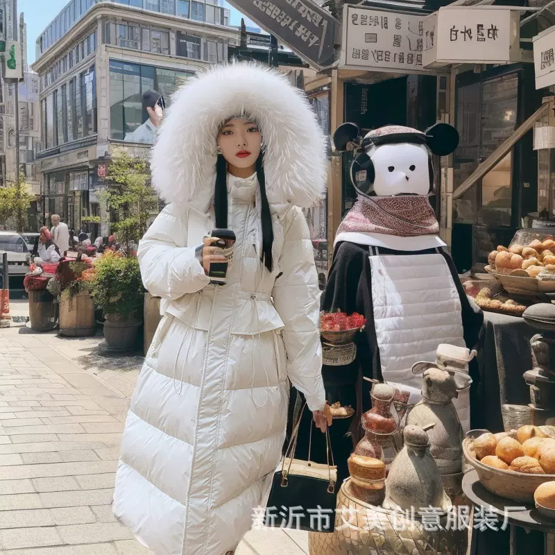 加工定制贴牌生产新款羽绒服90白鸭绒女生长款可拆卸貉毛毛领衣服