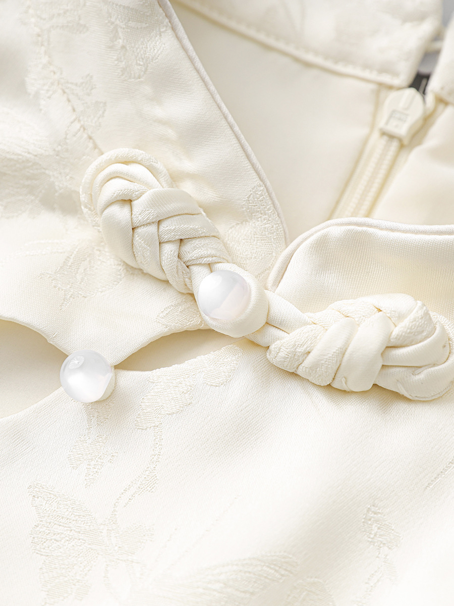 Đầm maxi nữ thắt eo phong cách sườn xám cổ điển, họa tiết phù điêu jacquard phương Đông — Màu xanh lá